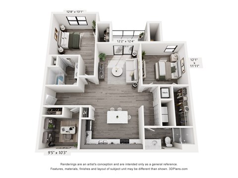 Floor plan for 2 beds, 2 baths, 1220 sqft